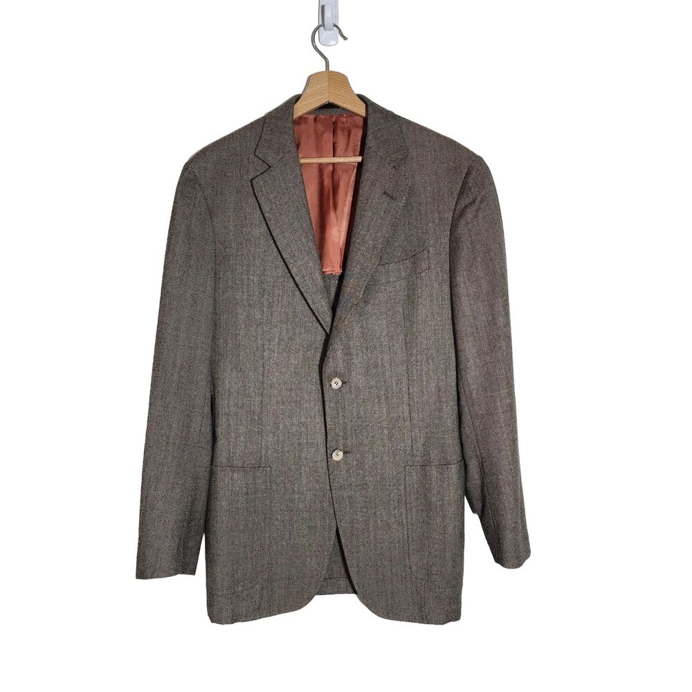 Suitsupply Men's 38L Blazer Jacket Brown Beige Angelico Italy 100% Wool Bemberg
